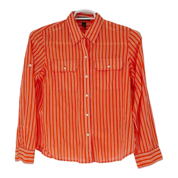 Lauren Ralph Lauren Tops - RALPH LAUREN Women’s‎ Stripe long roll tab sleeve Button Up Shirt Sz L Petite